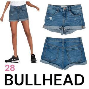 Women’s SIZE 28 BULLHEAD SUPER STRETCH SHORTY Jean Shorts Blue